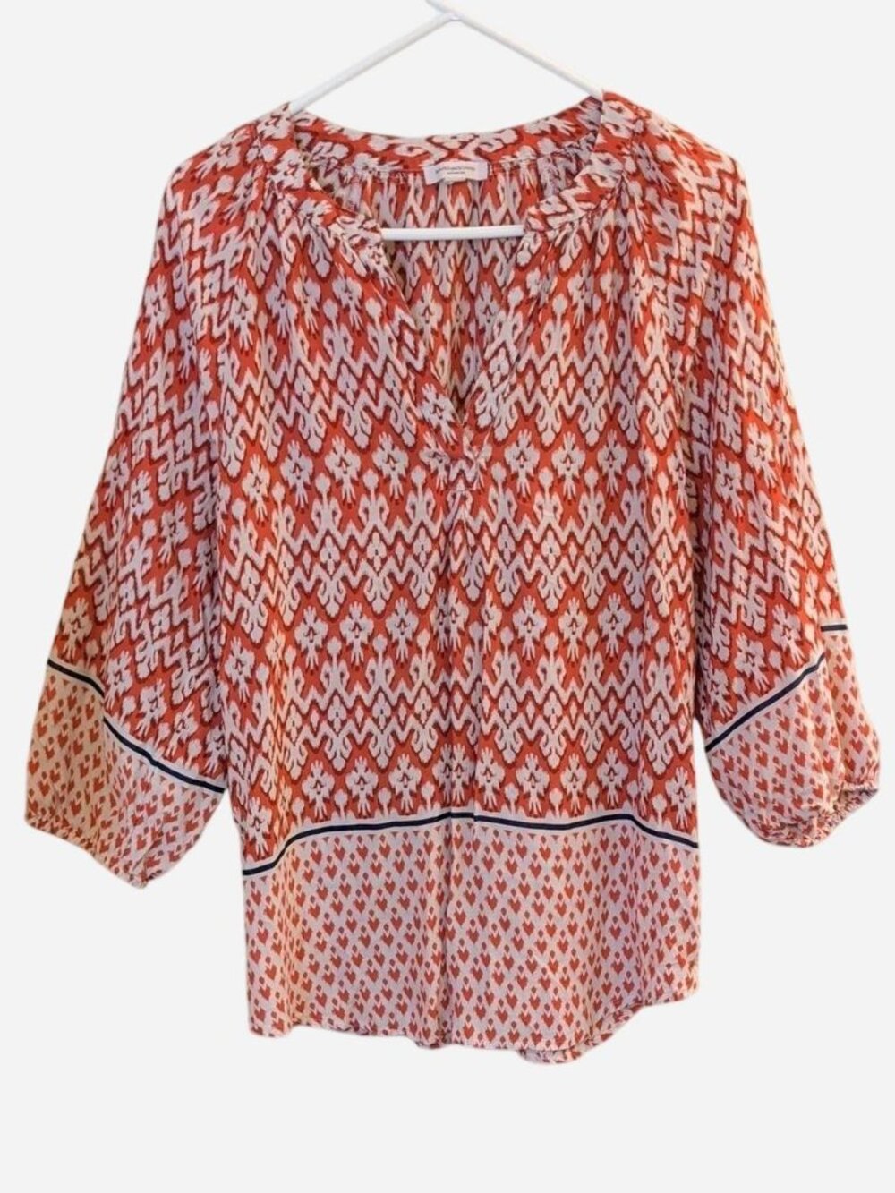 beachlunchlounge Women's Red Patterned Peasant Blouse Size L